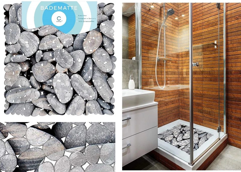 Circul 53 x 53 cm Print Steinoptik Duscheinlage Duschwanne Anti Rutsch Matte  - Bild 1 von 4