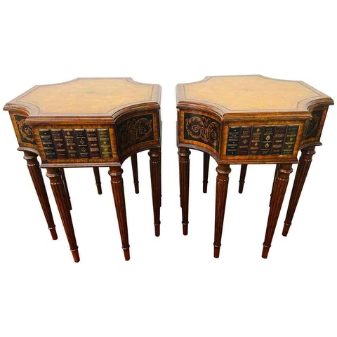 Regency Style Maitland Smith Mahogany and Leather Library Book Table, a Pair Cover