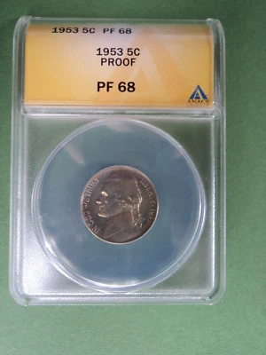 1953 Anacs Jefferson Nickel 5c Proof 68 - Image 1 of 2