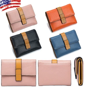 Womens Genuine Leather Trifold Bifold Small Wallet Card Cash Holder Short Clutch - Picture 1 of 16