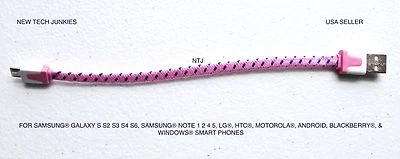 SHORT 8" Flat braided MICRO B USB DATA Charger Cable for galaxy s6+ edge s7 note - Image 1 of 4