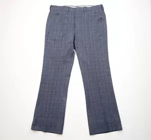 Vintage 60s 70s Streetwear Mens 38x34 Knit Bell Bottoms Pants Blue Plaid USA - Picture 1 of 11