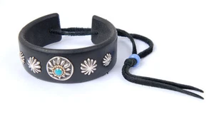Raro AuténticoGoro's 925 Metal Flor con Pulsera/Brazalete Cuero Turquesa 25mm - Imagen 1 de 1