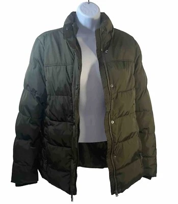 St John Bay Puffer Coat Women Medium Faux Fur Detachable Hood Olive Green Zipper - Image 1 of 4