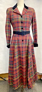Laura Ashley Vintage Red Plaid Maxi Dress with Belt Size 8 - Picture 1 of 16