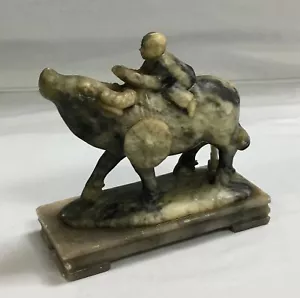 Antique Chinese Carved Thai Jade Figurine of Boy Riding Ox - Picture 1 of 10