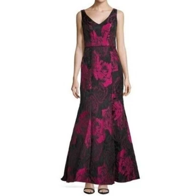 JS Collections Black Pink Rose Floral Maxi Long Dress Ball Gown Size 4 - Image 1 of 4