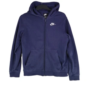 Nike Boys Zip Up Hoodie Logo Blue Size147-158cm L Long Sleeve Hooded - Picture 1 of 8