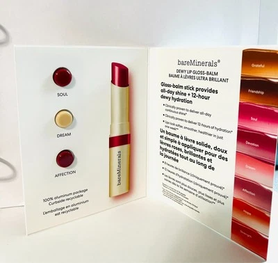 3X brillo de labios bareMinerals rocío-bálsamo muestra poids alma+sueño+afecto 0,11 g cada uno Foto 1 de 4