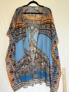 Womens XS/S Sheer Open Front Kimono Duster Cover Up Breezy Vibrant Oversized - Picture 1 of 7