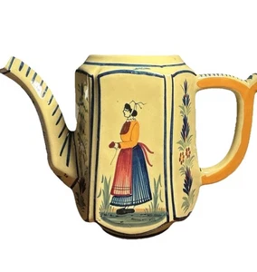 Vintage HB Quimper Henriot Coffee Tea Pot Yellow France no LID - Picture 1 of 9