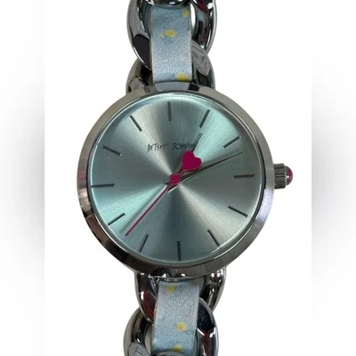 Betsey Johnson Blue Leather Band and Silver Chain Bracelet Watch - Image 1 of 4