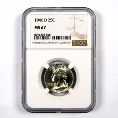 1946 D Washington Quarter MS 67 NGC 90% Silver 25c Unc SKU:I9237 - Image 1 of 4