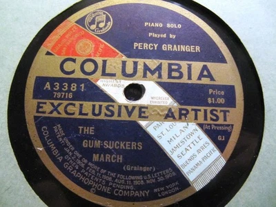 1921 PERCY GRAINGER Piano Guion TURKEY IN THE STRAW/ Gum Suckers March COL A3381 - Image 1 of 2