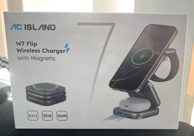 AC Island W7 Flip Wireless Charger Magsafe 5-in-1 Foldable Charging Station 35W - Image 1 of 3