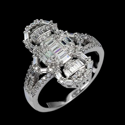 Anillo de plata de ley 925 baguette simulado circonita cúbica piedras preciosas joyería talla 8 Foto 1 de 4