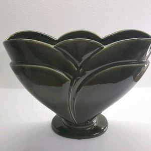 Vintage Art Deco Stil Royal HAEGER Tulpe Luxus Blütenblatt Vase groß olivgrün 11,5" - Bild 1 von 14