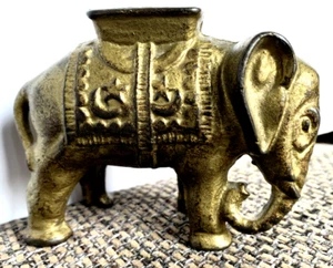 Elephant Bank Cast Iron Vintage Gold Finish Tucked Trunk Two Pieces with Screw - Picture 1 of 5