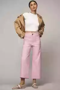 Anthropologie Colette Wide Leg Crop Pants Trousers Raspberry Pink Lilac 26T NEW - Picture 1 of 5