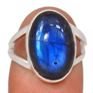 Natural Labradorite - Madagascar 925 Sterling Silver Ring Jewelry s.7 CR68635 - Picture 1 of 1