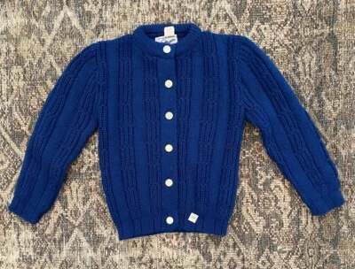 Cárdigan Suéter Azul Tejido Años 60 70 Niños Jóvenes De Colección Nuevo de Lote Antiguo Talla 6 (M) Creación Original Foto 1 de 4
