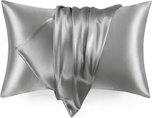 Silk Satin Pillowcase Dark Gray 20X30 Inches Queen Size Set of 2 - Picture 1 of 7
