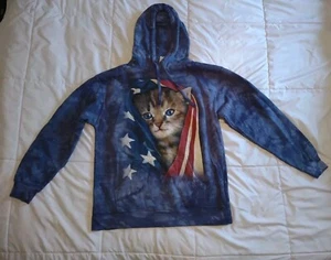 The Mountain Sweater M Medium Blue Kitten American Flag Hoodie Tie Dye - Picture 1 of 18