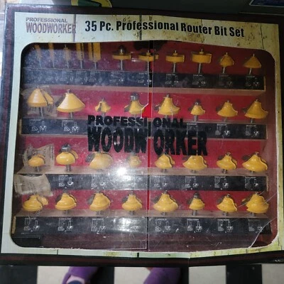 35 pc router bit set by Professional Woodworker kit OPEN BOX plexiglass CRACKED - Image 1 of 4