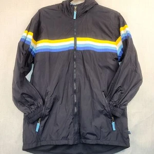 Gap Kids XL 12 Navy Windbreaker Yellow Blue Stripes Full-Zip Hooded Mesh Lining - Picture 1 of 11