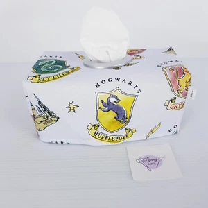 Tissue Box Cover Handmade Harry Potter House Logos White Silver Circle Opening - Picture 1 of 13
