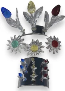 Swarovski Tulips Red Yellow Blue 3.5" Chrome Stand. 9 Mini Tulips & 3 Daisies - Picture 1 of 9