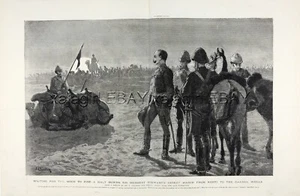 Caballería en camello de Sudán esperando el anochecer, enorme doble folio impresión antigua de la década de 1880 - Imagen 1 de 3