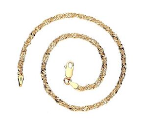 9ct Yellow Gold on Silver 10.5 inch Fancy Ankle Bracelet Anklet - Singapore Link