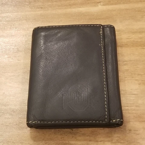 Ohio State Buckeyes Mens Leather Wallet Tri Fold Black Cover