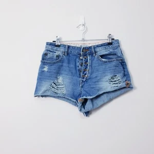 Roxy Shorts Womens W27 Blue Denim Jean Cheeky Distressed Vintage Style Hi Rise - Picture 1 of 11