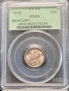 1916 Mercury Dime ~ Subtle Toning ~ PCGS OGH Graded MS65 - Picture 1 of 2