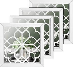4 Pcs Square Wall Mirror Rustic Farmhouse Decorative Hanging Mirrors for Christm - Picture 1 of 7