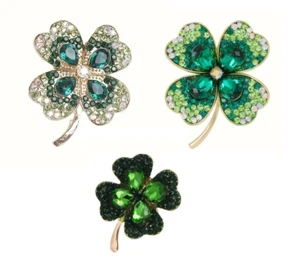 St. Patrick's Day Four leaf clover brooch - 4 variations of Art deco Style Pin - Picture 1 of 27
