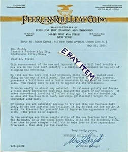 1930 Letterhead PEERLESS ROLL LEAF COMPANY Wm. J. Boyd LAMINA ORO GOFFRATURA FOGLIA - Foto 1 di 1