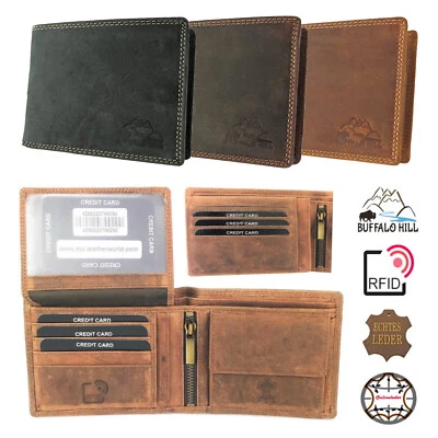 BUFFALO HILL Geldbörse Büffel Rind Leder RFID Portemonnaie Portmonee Geldbeutel