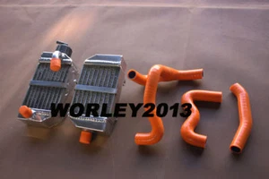 Aluminum radiators + orange silicone hose for KTM 50 SX SXS MINI 2012-2023 - Picture 1 of 7
