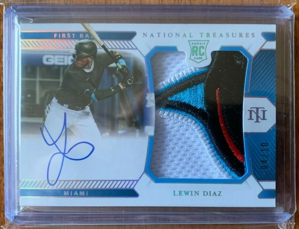 LEWIN DIAZ 04/10 RC Auto SICK PATCH RPA 2021 Panini National Treasures MARLINS - Image 1 of 1