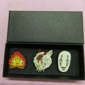 3PC Kaonashi Calcifer Princess Mononoke Chest Brooch Badge Metal Pin cosplay - Picture 1 of 3