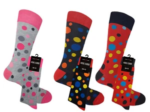 3 PK Calcetines de vestir para hombre Multicolor Lunares Algodón Calcetines FIELES A LA TALLA 10-13 - Imagen 1 de 4