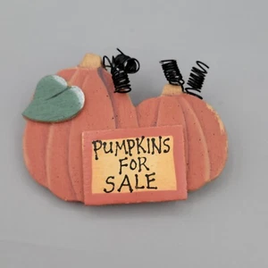 Pumpkin Brooch Pumpkins For Sale Orange Green Metal Wood 2.5" - Picture 1 of 8
