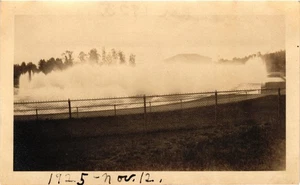 1925 Fountains Behind Fence Misty Landscape Scene Vintage B&W Photo - Picture 1 of 2