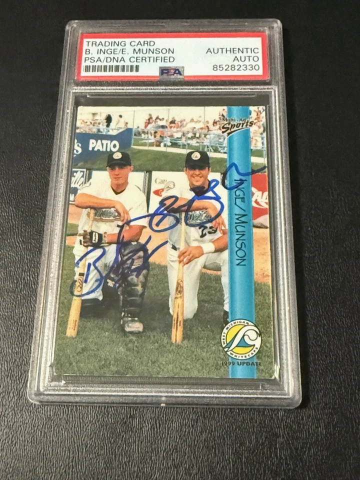 Tarjeta de béisbol firmada por Brandon Inge Eric Munson AUTO 1999 Whitecaps ROOKIE PSA Foto 1 de 2