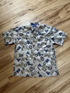 Pendleton Shirt Men Medium Hawaiian Camp Travel Trains Luggage Tags AOP Vintage - Picture 1 of 8