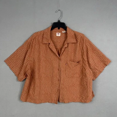 Camisa Levis Para Mujer 2X Marrón Estampado Campamento Recortado Costero Vaquera Western Boho Foto 1 de 4