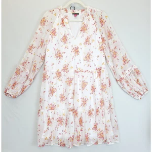 Abito corto Vince Camuto stanco con volant manica contadina donna M bianco rosa floreale - Foto 1 di 15